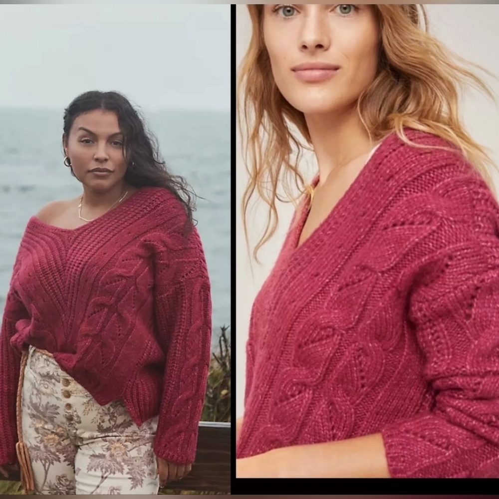 Anthropologie Ramona Cable Knit Sweater Fisherman Alpaca Blend Violet M